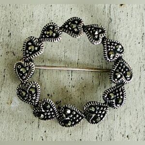 Silver Marcasite Heart Brooch Pin